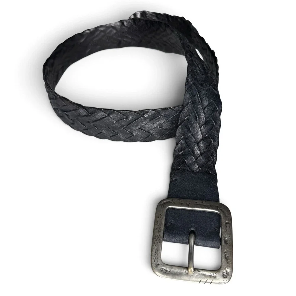 John Varvatos Braided Italian Leather Belt Black Size 34 Handmade In Italy